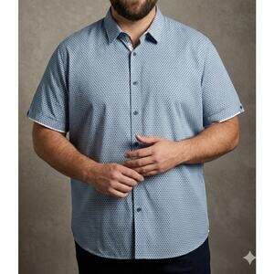 Ted Baker Men's Blue Geometric Short Sleeve Button Down - Size 7(XL)